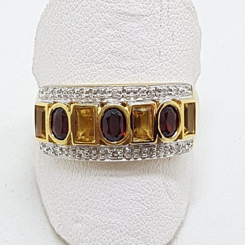 9ct Yellow Gold Garnet, Citrine &amp; Diamond Ring