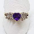 9ct Yellow Gold Amethyst Heart with Diamonds Ornate Ring