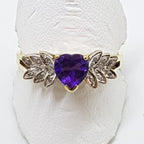 9ct Yellow Gold Amethyst Heart with Diamonds Ornate Ring