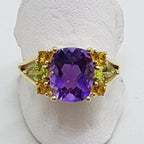 10ct Yellow Gold Stunning Amethyst, Peridot and Citrine Cluster Ring