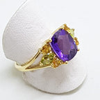 10ct Yellow Gold Stunning Amethyst, Peridot and Citrine Cluster Ring