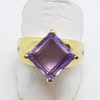 9ct Yellow Gold Amethyst &amp; Diamond Large Square Ring