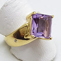 9ct Yellow Gold Amethyst &amp; Diamond Large Square Ring