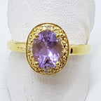 9ct Yellow Gold Amethyst &amp; Diamond Ornate Oval Ring