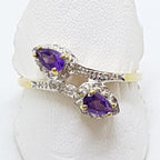 9ct Yellow Gold Teardrop Shape Amethyst &amp; Diamond Ring
