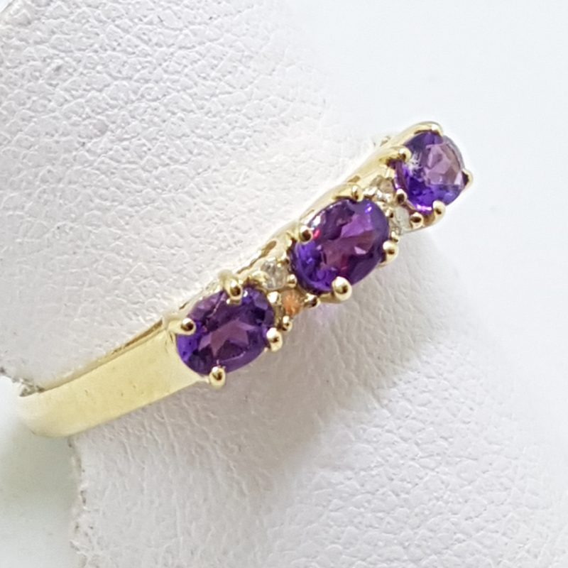 10ct Yellow Gold Amethyst &amp; Diamond Eternity Ring / Bridge Set Ring