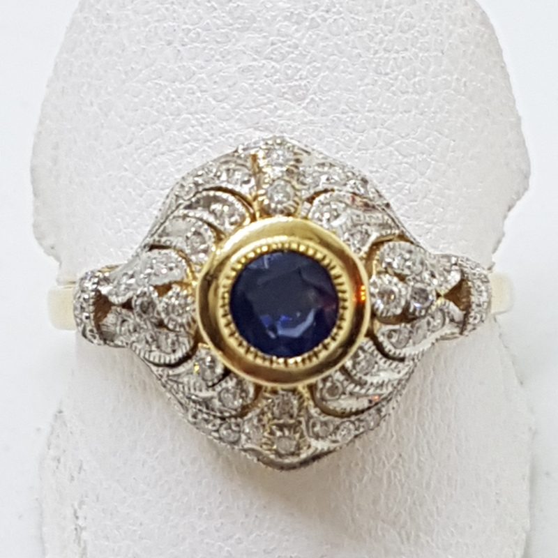 9ct Yellow Gold Natural Sapphire and Diamond Stunning Cluster Ring