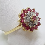 9ct Yellow Gold Natural Ruby &amp; Diamond Round Cluster Ring