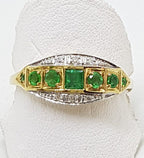 9ct Yellow Gold Natural Emerald &amp; Diamond Bridge Set / Eternity Art Deco Style Ring