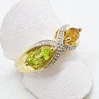 9ct Yellow Gold Marquis Peridot, Citrine &amp; Diamond Ring