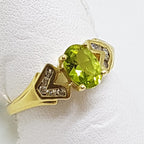 9ct Yellow Gold Peridot with Channel Set Diamonds Ring