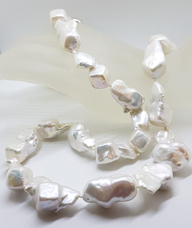 Sterling Silver Long Baroque Pearl Necklace / Chain