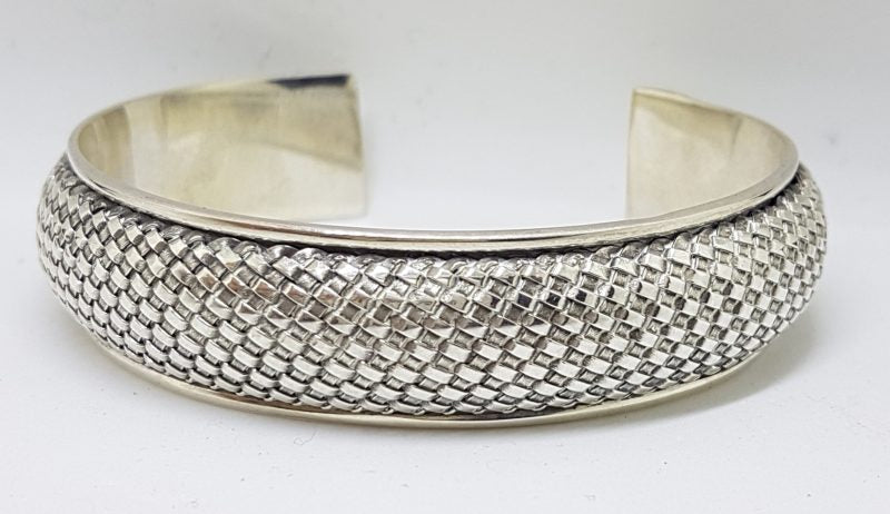 Sterling Silver Snake Skin Patterned Cuff Bangle - Solid