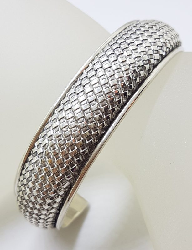 Sterling Silver Snake Skin Patterned Cuff Bangle - Solid