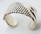 Sterling Silver Wide Patterned Chunky Cuff Bangle - Hollow