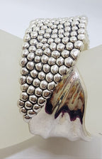 Sterling Silver Wide Patterned Chunky Cuff Bangle - Hollow