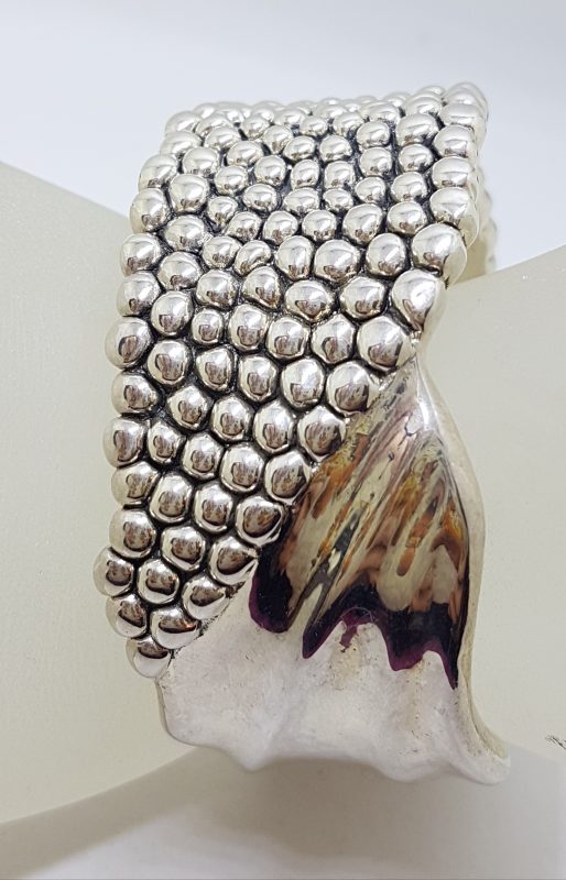 Sterling Silver Wide Patterned Chunky Cuff Bangle - Hollow