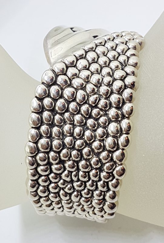Sterling Silver Wide Patterned Chunky Cuff Bangle - Hollow