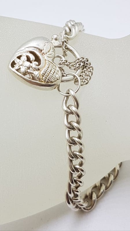 Sterling Silver Curb Link Padlock Clasp Bracelet
