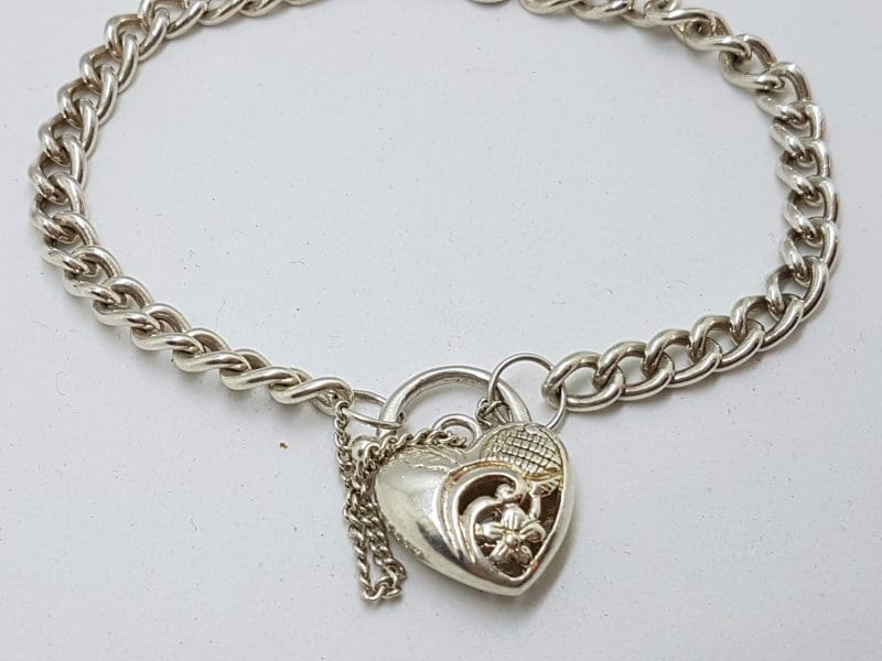 Sterling Silver Curb Link Padlock Clasp Bracelet