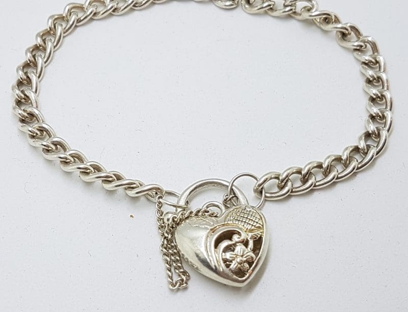 Sterling Silver Curb Link Padlock Clasp Bracelet