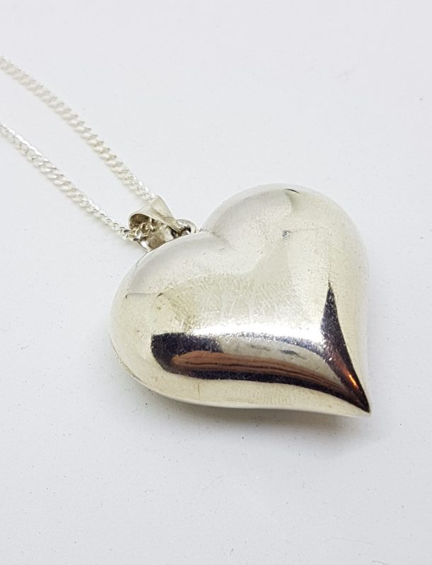 Sterling Silver Large Hollow Heart Pendant on Sterling Silver Chain