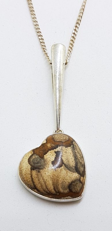 Sterling Silver Jasper Heart Pendant on Sterling Silver Chain