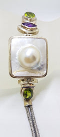Sterling Silver Square Mabe Pearl, Peridot and Amethyst Bracelet