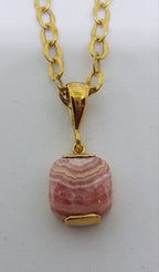 9ct Yellow Gold Square Rhodochrosite Pendant on Gold Chain