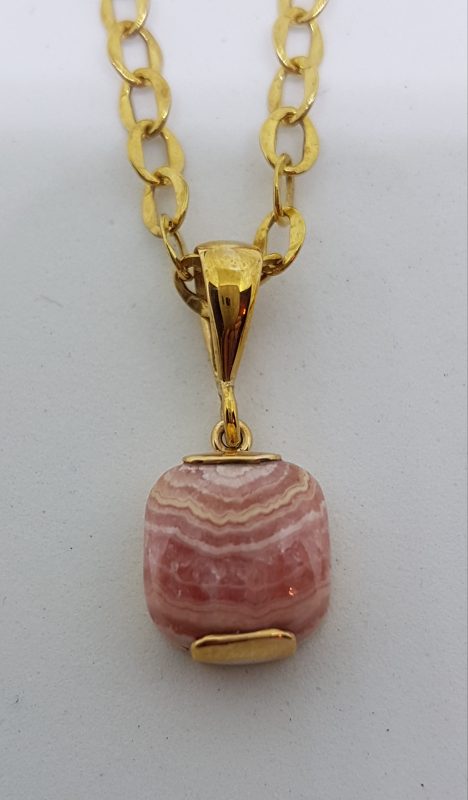 9ct Yellow Gold Square Rhodochrosite Pendant on Gold Chain