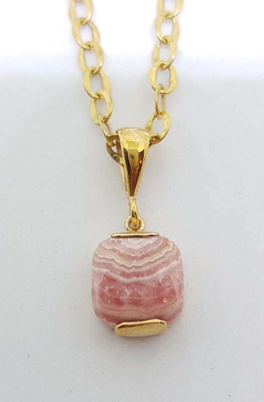 9ct Yellow Gold Square Rhodochrosite Pendant on Gold Chain