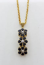 9ct Yellow Gold Natural Sapphire &amp; Diamond Three Daisy Flower Drop Pendant on Gold Chain