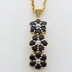 9ct Yellow Gold Natural Sapphire &amp; Diamond Three Daisy Flower Drop Pendant on Gold Chain