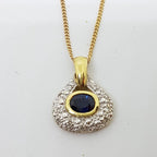 9ct Yellow Gold Natural Sapphire &amp; Diamond Oval Cluster Pendant on Gold Chain