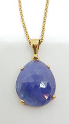 9ct Yellow Gold Large Natural Teardrop / Pear Shape Tanzanite Pendant on Gold Chain