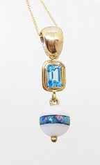 9ct Yellow Gold Opal, Agate and Topaz Handmade Drop Pendant on Gold Chain