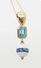 9ct Yellow Gold Opal, Agate and Topaz Handmade Drop Pendant on Gold Chain