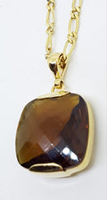 9ct Yellow Gold Cognac Quartz Square Cushion Cut Pendant on Gold Chain