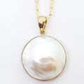 9ct Yellow Gold Large Round White Mabe Pearl Pendant on Gold Chain