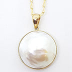 9ct Yellow Gold Large Round White Mabe Pearl Pendant on Gold Chain