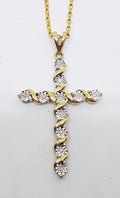 9ct Yellow Gold Diamond Large Diamond Cross / Crucifix Pendant on Gold Chain