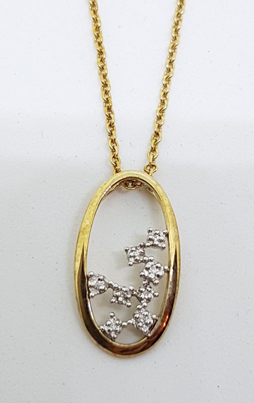 9ct Yellow Gold Diamond Oval Open Cluster Pendant on Gold Chain