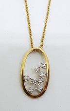 9ct Yellow Gold Diamond Oval Open Cluster Pendant on Gold Chain