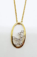 9ct Yellow Gold Diamond Oval Open Cluster Pendant on Gold Chain