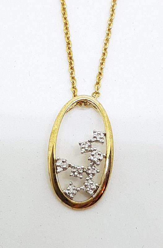 9ct Yellow Gold Diamond Oval Open Cluster Pendant on Gold Chain