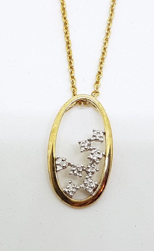 9ct Yellow Gold Diamond Oval Open Cluster Pendant on Gold Chain