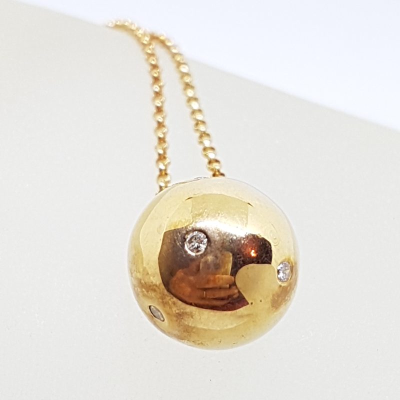 9ct Yellow Gold Diamond Round Ball Pendant on Gold Chain