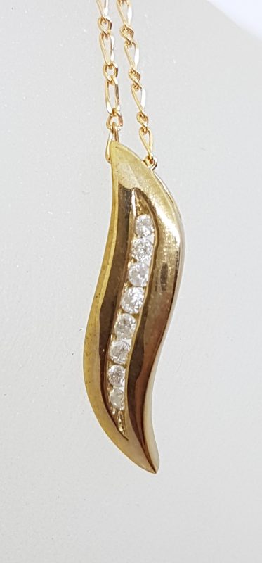 9ct Yellow Gold Channel Set Diamond Curved Pendant on Gold Chain