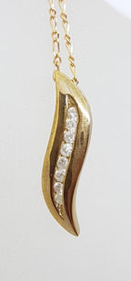 9ct Yellow Gold Channel Set Diamond Curved Pendant on Gold Chain