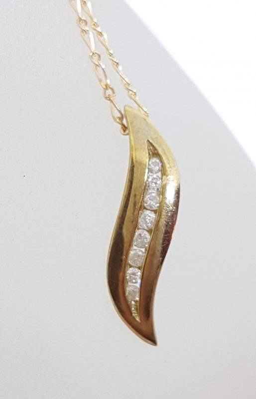 9ct Yellow Gold Channel Set Diamond Curved Pendant on Gold Chain